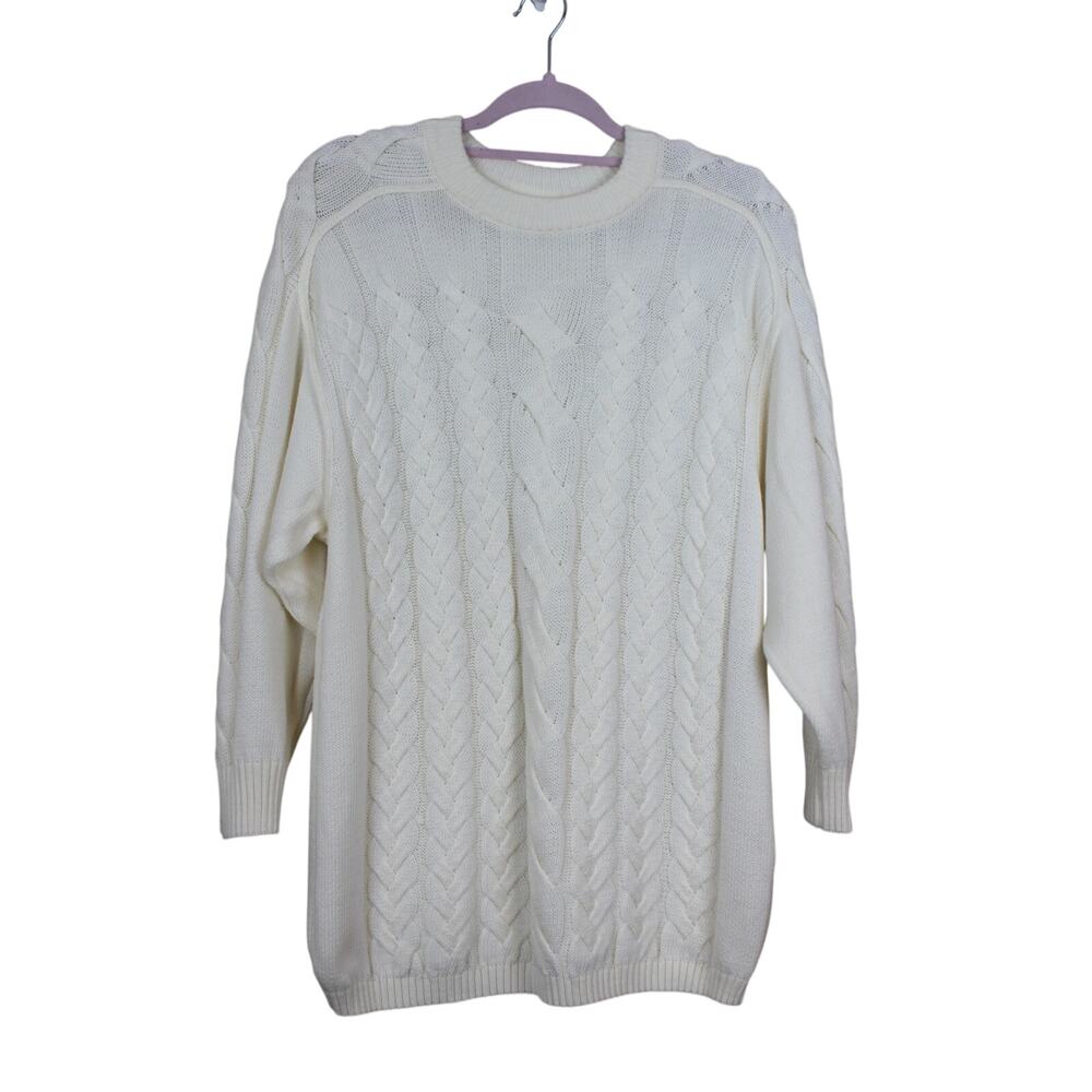 Bache Ivory Oversized Cable Knit Long Sleeve Wool Blend Winter Sweater Size S